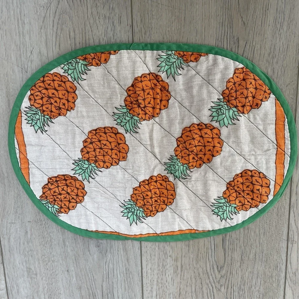 Quilted Reversible Oval Placemats Set Of 4 Fruit Floral Garden Cotton Multicolor